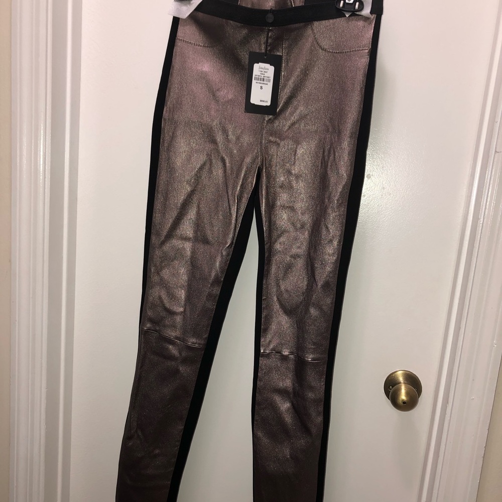 NWT Neiman Marcus Rose Gold Metallic Leather Pants